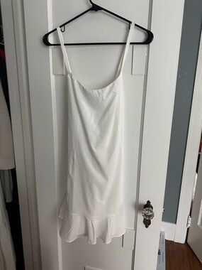 White Midi Slip Dress with Ruffle Hem